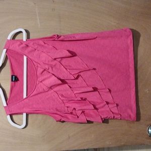 Rafaella Tank Top/Shell Size M Bright Pink with Ruffled Front Stretch Fabric